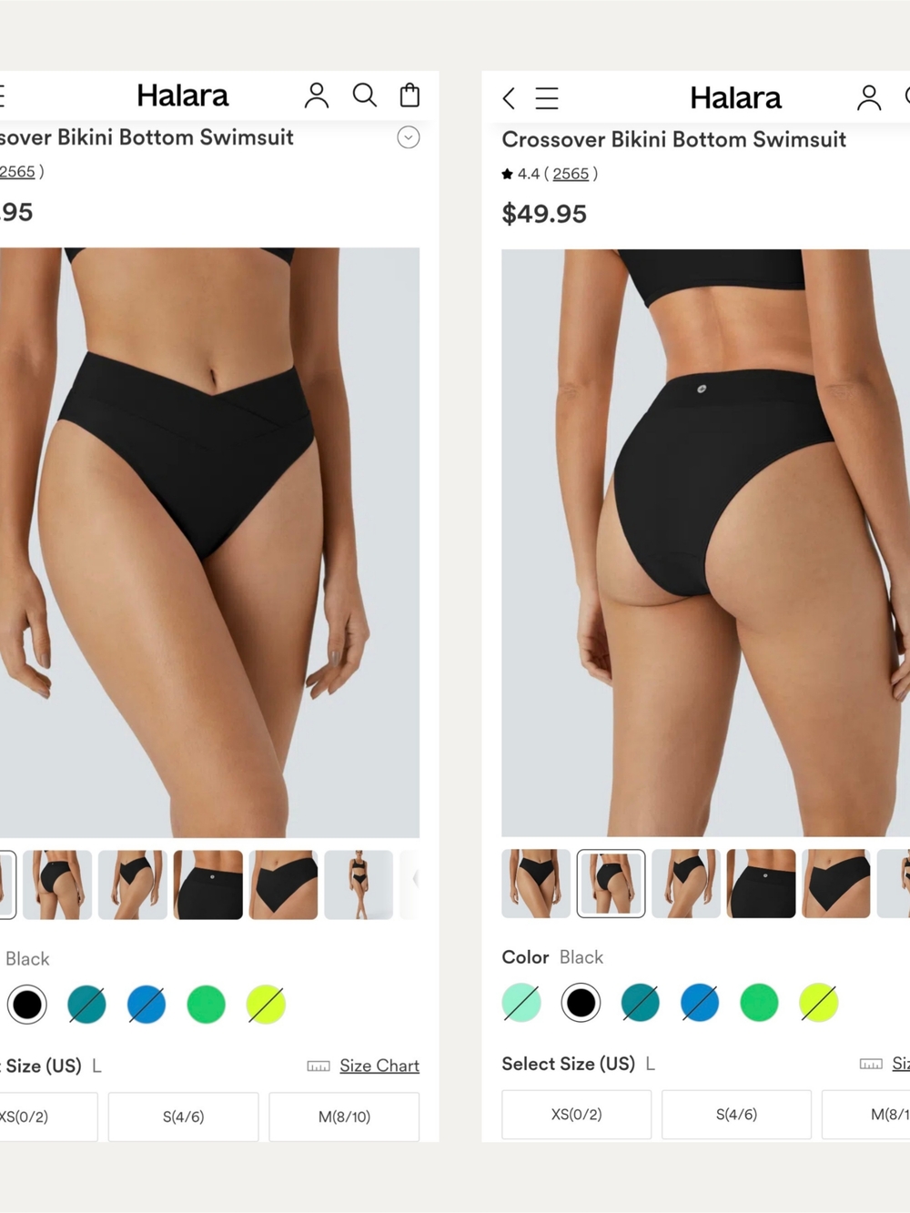 HALARA Black Crossover High Wasted Bikini Bottoms L NWT